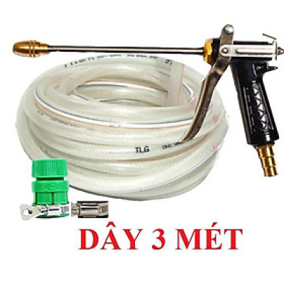 Bộ dây vòi xịt nước rửa xe, tưới cây . tăng áp 3 lần, loại 3m, 5m 206318E đầu đồng, đai, nối, d.vàng