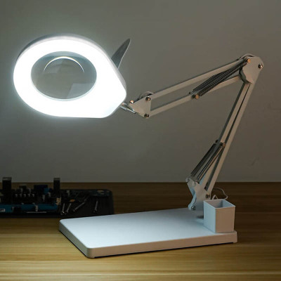 Kính lúp để bàn có đèn TERINO DE-78W (phóng đại 10X và 20X, Led, màu trắng) - Hàng chính hãng