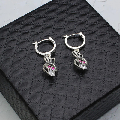 Hoa Tai Trẻ Em  - Thỏ Xinh Đính Đá - Bạc Hiểu Minh HTE007 - Bảo Hành Vĩnh Viễn ( Hàng Chính Hãng )