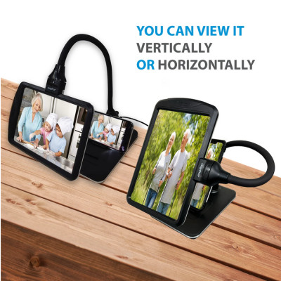 Kính lúp cao cấp để bàn đọc sách, đọc điện thoại Magnipros 1819+CP (4X, có đèn led chống chói và giảm mỏi mắt, có thể để bàn hoặc kẹp bàn)