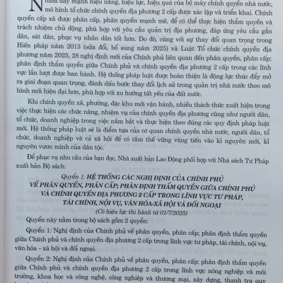 Hệ thống các nghị định của Chính phủ về phân quyền, phân cấp; phân định thẩm quyền Chính phủ và chính quyền địa phương 2 cấp (quyển 1 và 2)