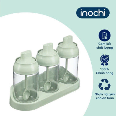 BỘ 3 LỌ GIA VỊ  Yoko Inochi -Chất lượng nhựa tritan nguyên sinh đạt chuẩn xuất Nhật , EU an toàn, cao cấp, tích hợp muỗng, tiện lợi khi sử dụng - Hàng chính hãng ( Tặng kèm khăn lau pakasa)