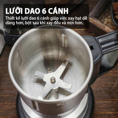 Máy xay hạt khô, xay bột, gia vị cà phê đa năng,công suất 300w,6 lưỡi dao cực bén, chất liệu cối inox