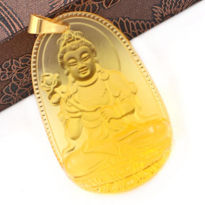 [Tuổi Ngọ] Mặt Dây Chuyền Phật Đại Thế Chí Bồ Tát Đá Pha Lê Vàng Size Nhỏ 3.6cm & Size Lớn 5cm- Tặng Kèm Móc Inox - Phong Thủy 868 - May Mắn - Bình An