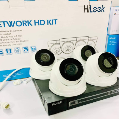 Bộ Camera IP HILOOK IK-4042BH-MH/P Độ Phân Giải 2MP FullHD, Gồm 1 Đầu Ghi Hình Hỗ Trợ 4 Cổng POE, 4 Camera,  4 Bộ Dây Tín Hiệu, 1 Dây HDMI - Hàng Chính Hãng