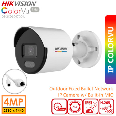 Camera IP COLORVU Lite HIKVISION DS-2CD1047G0-L 4MP có màu ban đêm, hỗ trợ đèn trợ sáng 30m - Hàng chính hãng