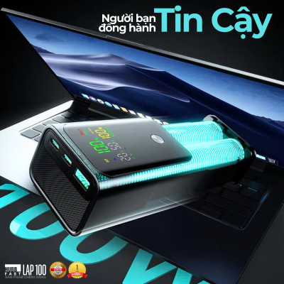 Pin Sạc Dự Phòng Laptop HubbFast LAP100 100W 26800mAh, Sạc Nhanh PD Type-C USB-A, Màn Hình LED, Đa Năng, Hàng chính hãng