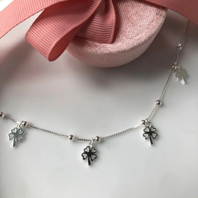 Lắc Chân Nữ Cỏ 4 Lá May Mắn Bạc Hiểu Minh LC188