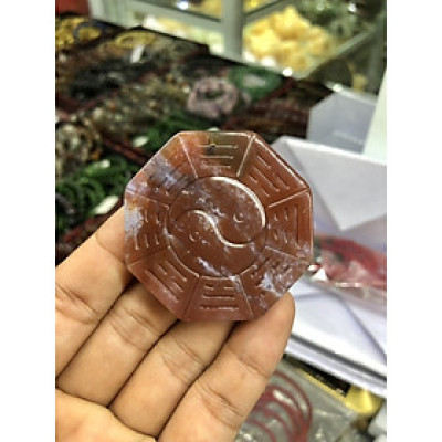 Mặt dây chuyền đeo cổ bát quái phong thủy đá ngọc băng tảo