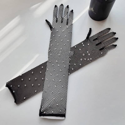 Găng tay sang chảnh màu đen dạng lưới đính đá lấp lánh cho Cô dâu và Dạ hội, đi tiệc, sự kiện, lễ hội MS: 42951