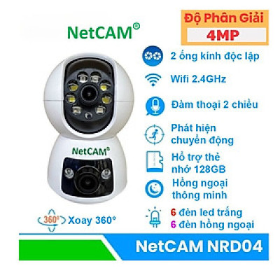 Camera WIFi NetCAM NRD02 4MP Ống Kính Kép (2MP + 2MP), Xoay 360 Độ, Đàm Thoại 2 Chiều, Theo Dõi Chuyển Động - Hàng chính hãng