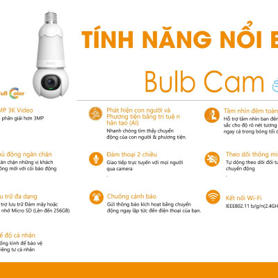 Camera bóng đèn IMOU Bulb Cam IPC-S6DP 2K/ 3K, quay quét 360 độ, có màu ban đêm, đàm thoại 2 chiều, phát hiện xe cộ - Hàng chính hãng