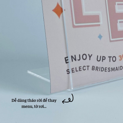 Kệ mica 1 mặt Enter F02-P 150x210mm A5 đứng, Kệ menu chữ L, Khung thông tin sản phẩm, Khung bảng giá, Kệ trưng bày để bàn