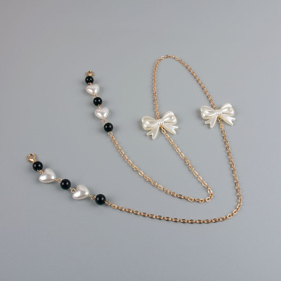 Dây đeo kính chống rơi mất thất lạc ngọc trai và trái tim phong cách Hàn Quốc