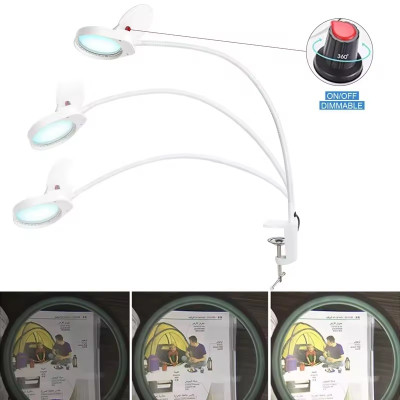 Kính lúp gắn bàn có đèn TERINO DE-7SW (phóng đại 8X và 15X, Led, màu trắng) - Hàng chính hãng