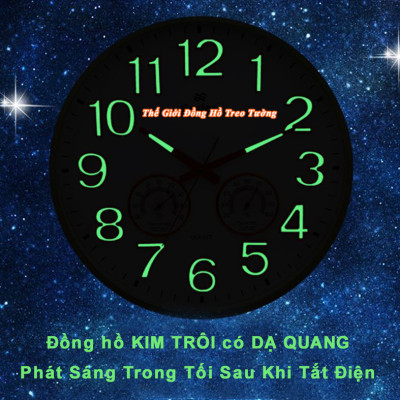Đồng hồ Treo Tường Cao Cấp Có DẠ QUANG và NHIỆT ẨM KẾ TỰ ĐỘNG - Máy KIM TRÔI EASTAR - Viền Mỏng Số Nổi 3D - Tặng Pin Maxell - BH 1 Năm