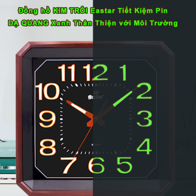 Đồng Hồ Treo Tường Cao Cấp EASTAR Có DẠ QUANG Hình Vuông Cách Điệu - Máy KIM TRÔI NHẬT - Số Nổi 3D - Tặng Pin Maxell - BH 1 Năm