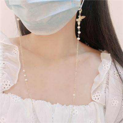 Dây kính dây chuyền ngọc trai ngọt ngào cánh bướm Hàn Quốc dây đeo mặt nạ chống mất nữ hợp thời trang