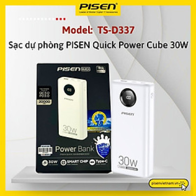 Pin dự phòng PISEN  Pin dự phòng PISEN  TS-D337 QUICK Power Cube 20000mAh, công suất 30W sạc nhanh hai chiều - Hàng chính hãng QUICK Power Cube 20000mAh, công suất 30W sạc nhanh hai chiều - Hàng chính hãng