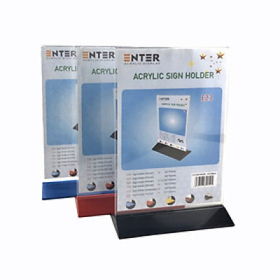 Kệ mica 2 mặt Enter E23 210x300mm đế màu A4 đứng, Kệ menu nhà hàng, Standee mica để bàn, Bảng quét mã QR Code