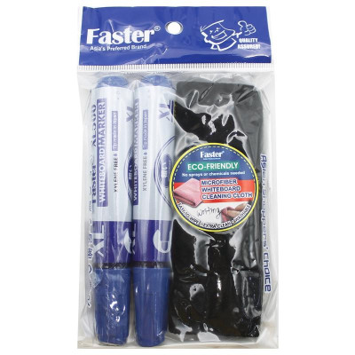 Vỉ 2 Bút Lông Bảng Faster XL500 Mực Xanh + Khăn Bôi Bảng - Faster M-VP-XL500-2BL