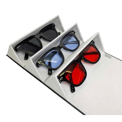 Hộp đựng mắt kính 3 ngăn da Pu gấp gọn, hộp đựng kính mắt nhiều ngăn