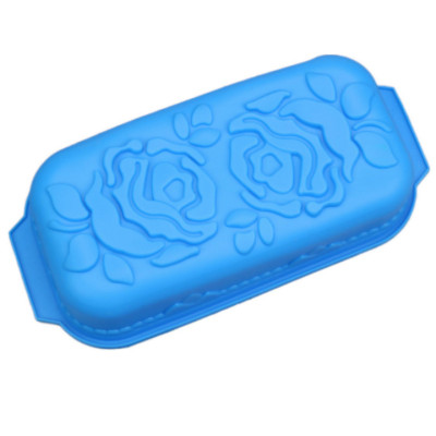 Khuôn silicon làm đế bánh, rau câu, bánh mì hình chữ nhật hoa hồng đôi kèm lá - Loại 29 cm - Mã số 1109