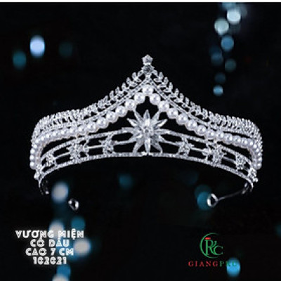 Vương miện cô dâu 7cm đá hạt trai Giangpkc S221337 mẫu mới tháng 10-2021