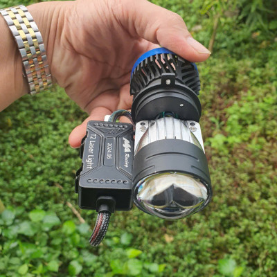 Đèn Pha Bi Led T2 Laser MA Racing bản mới 2024 80W có trợ pha laser tâm vàng sáng mạnh