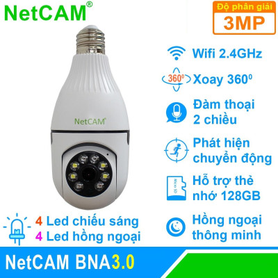 Camera IP WiFi Giám Sát An Ninh NetCAM BNA3.0, Quay quét 360 độ, Độ phân giải 3.0MP, Theo dõi hoạt động trên App ICSEE - Hàng chính hãng