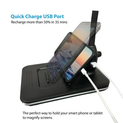 Kính lúp cao cấp để bàn đọc sách, đọc điện thoại Magnipros 1819+CP (4X, có đèn led chống chói và giảm mỏi mắt, có thể để bàn hoặc kẹp bàn)