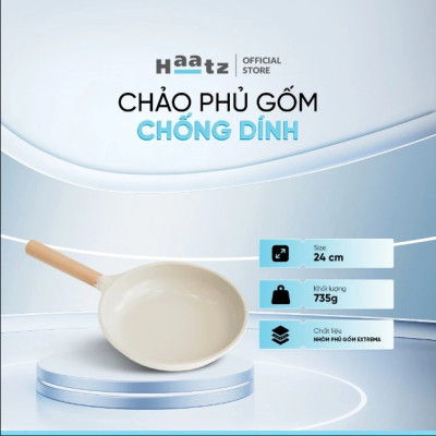 Chảo Phủ Gốm Chống Dính Haatz - Made In Korea Size 24cm -  9 Lớp Đúc Nguyên Khối - Bảo Hành 2 Năm