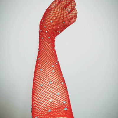 Găng tay sang chảnh màu đỏ dạng lưới đính đá lấp lánh cho Cô dâu và Dạ hội, đi tiệc, sự kiện, lễ hội, đạo cụ chụp ảnh, studio MS: 44839