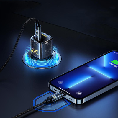 Cáp Pisen Quick Ice Cry.stal PD Type-C to L Explorer 1200mm ( QC-TC01-1200) trong suốt, dây dù chống rối, hàng chính hãng