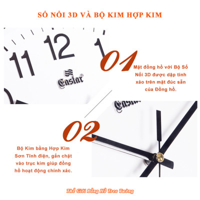Đồng Hồ Treo Tường KIM TRÔI EASTAR Cao Cấp - Mặt Tròn Viền Vàng Kim Tuyến - Mặt số in Nổi 3D - Máy Kim trôi – Tặng Pin Maxell