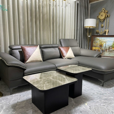 Sofa góc L da bò Italy Juno sofa màu xám – SFLCT04 2m6 x 1m6 hàng cao cấp chuẩn da bò nhập khẩu Ý