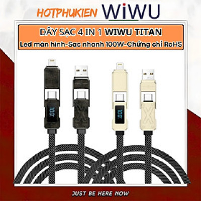 Cáp Sạc Đa Năng 4in1 sạc nhanh 100W dài 150cm / 15cm USB-C + USB-A ra Type-C + L cho iPhone / cho iPad/ cho Macbook Laptop / Điện thoại thông minh hiệu WIWU TITAN - Chống Rối, Siêu Bền, Chip Thông Minh Tích Hợp, Sạc An Toàn - Hàng nhập khẩu