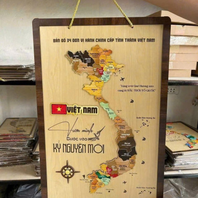 [KOSUYTU] Bản Đồ Việt Nam Bằng Gỗ - 34 Tỉnh Thành Mới – KT 40 x 60 CM
