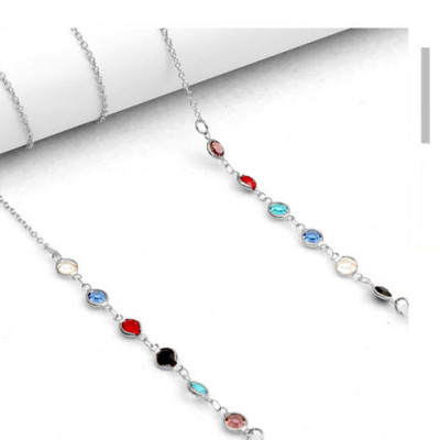 Chuỗi xích kim loại đeo mắt kính mix đá cầu vồng chống rơi chống thất lạc thời trang Hàn Quốc