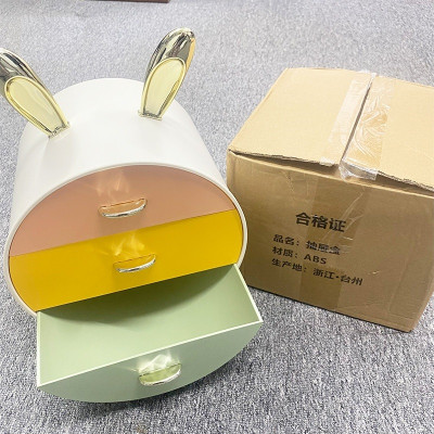 Kệ Đựng Mỹ Phẩm 3 Ngăn Hộp Đựng Phụ Kiện Bông Tai Hình Tai Thỏ Đa Năng Tiện Lợi