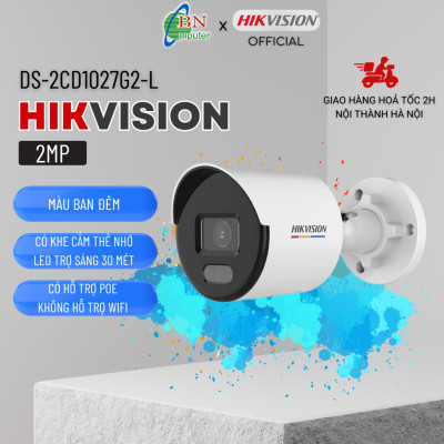 Camera IP Hikvision Trụ DS-2CD1027G0-L, có màu 24/7, tiêu chuẩn ngoài trời IP67 - Hàng Chính Hãng 