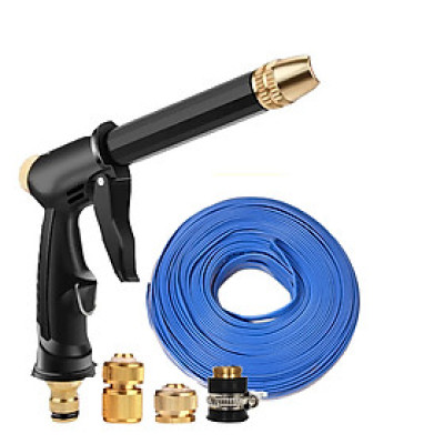 Bộ dây và vòi xịt rửa xe tưới cây tăng áp thông minh 810-2621 (dây xanh dẹt-cút nối đồng)