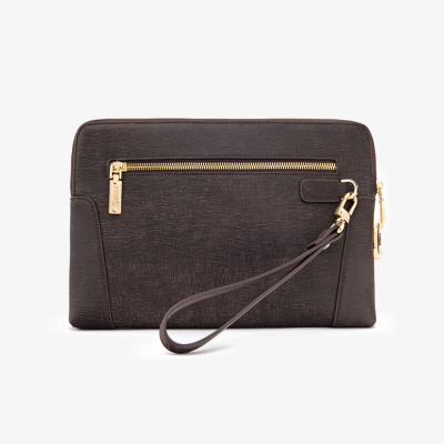 Clutch Cầm Tay Nam Da Bò Saffiano Chà Nâu CK11