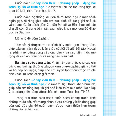 Sổ Tay Kiến Thức - Phương Pháp - Dạng Bài Đại Số Và Hình Học Toán Lớp 7 _MEGA