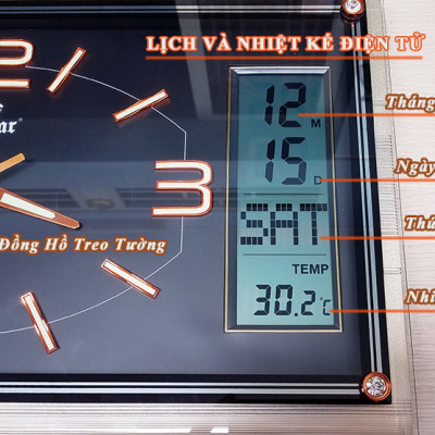 Đồng Hồ Cao Cấp EASTAR Có DẠ QUANG & LỊCH và NHIỆT KẾ ĐIỆN TỬ - Máy KIM TRÔI - Tặng Pin Maxell - Decor Trang Trí Nhà - BH 1 Năm