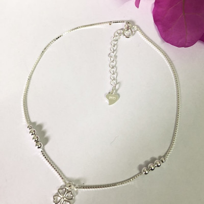 Lắc chân bạc nữ trang sức bạc Ý S925 Bạc Xinh Huệ Ngân - Cỏ bốn lá may mắn RYBJ50063