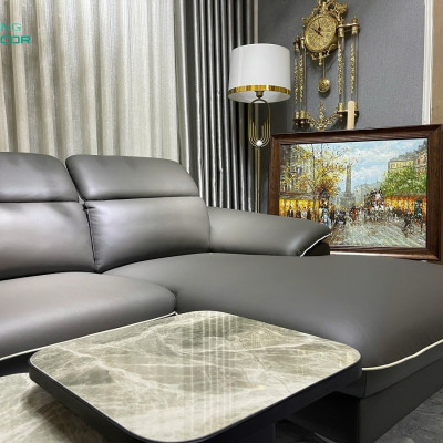 Sofa góc L da bò Italy Juno sofa màu xám – SFLCT04 2m6 x 1m6 hàng cao cấp chuẩn da bò nhập khẩu Ý