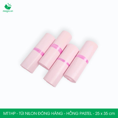 MT1HP - 25x35 cm  - Túi nilon gói hàng - 300 túi niêm phong đóng hàng màu hồng pastel