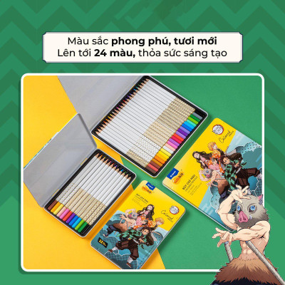 Hộp 24 Bút Chì Màu Thanh Gươm Diệt Quỷ - Colokit CPC-C043/DS - Hộp Thiếc - Tặng Bộ Thẻ Photocard Demon Slayer