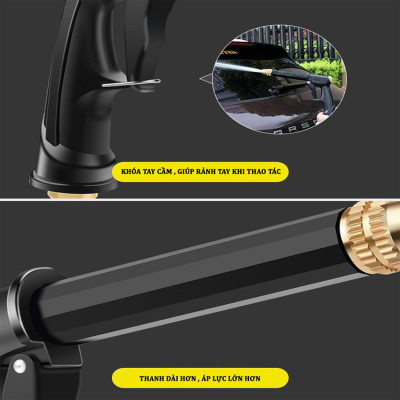 Bộ dây và vòi xịt rửa xe tưới cây tăng áp 810-2576 (dây xanh-cút nối xanh)